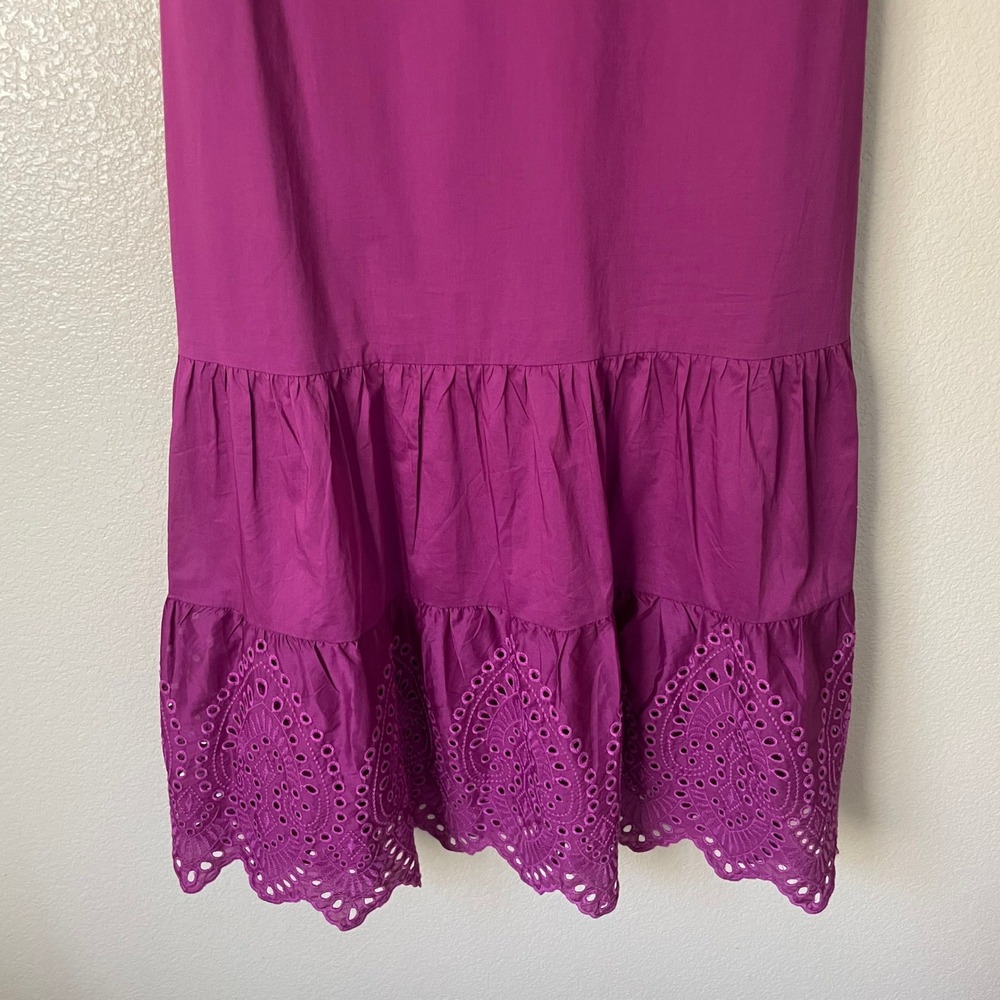 Soft Surroundings Dress XL Petite Purple Midi Eyelet Tiered Belted Cotton Pocket - Picture 5 of 12